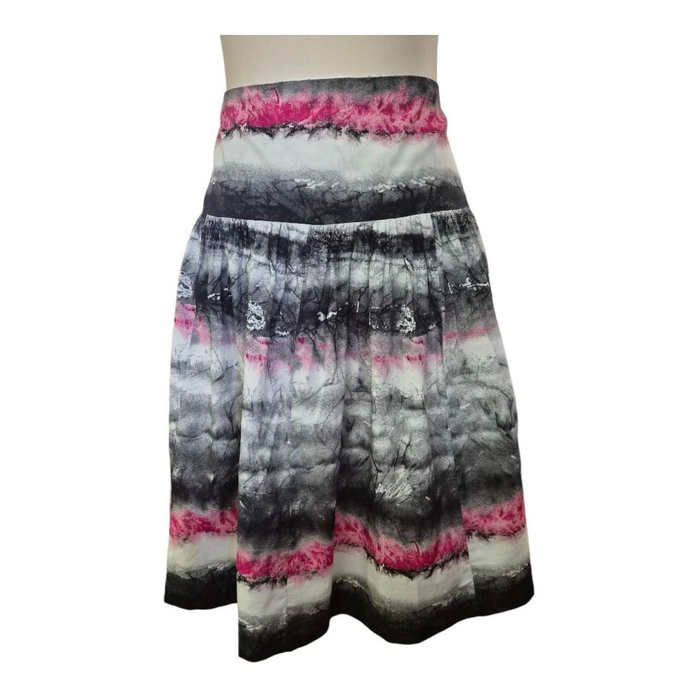 Karen Kane Women's Skirt Size 12 Black White Pink Abstract Print Cotton Lined US